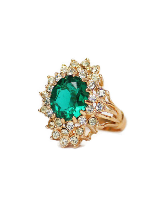Load image into Gallery viewer, Vintage Women's Austrian Crystal Cocktail Ring 18k Gold Electroplated Birthstone Ring for Women by PVD Vintage Jewelry
