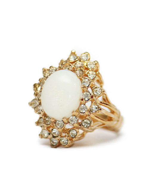 Load image into Gallery viewer, Vintage Women's Austrian Crystal Cocktail Ring 18k Gold Electroplated Birthstone Ring for Women by PVD Vintage Jewelry
