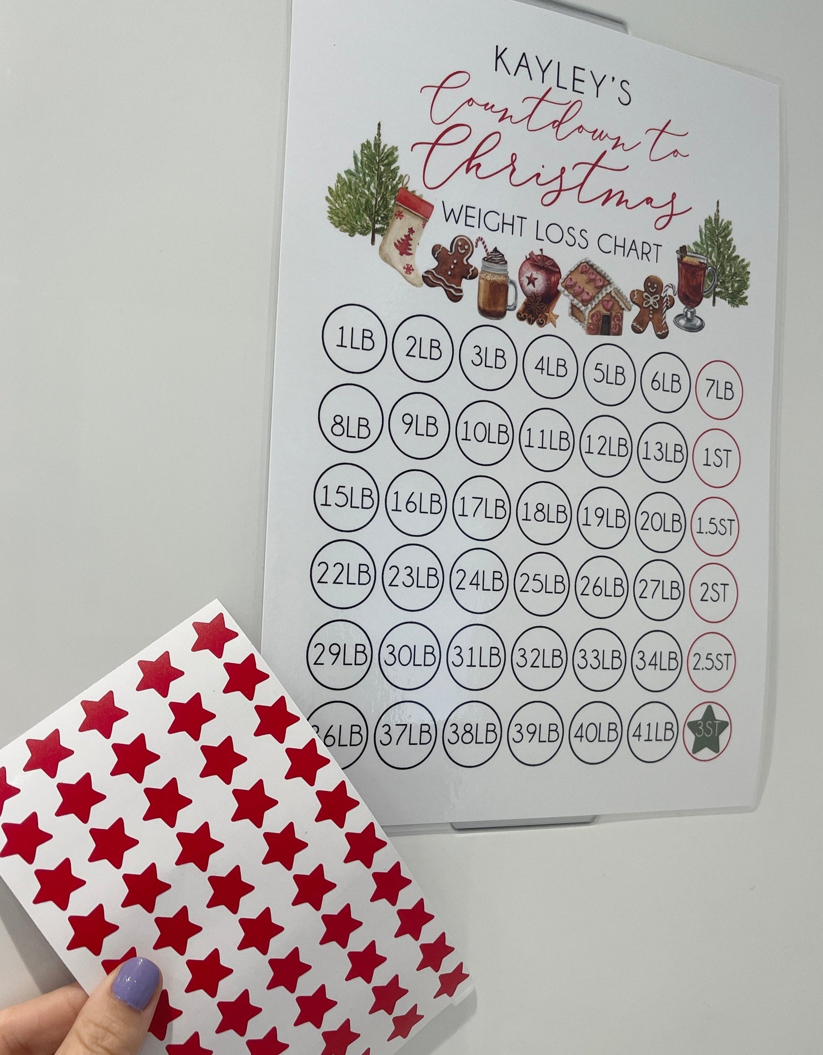 Personalised Name Countdown To Christmas A4 Weight Loss Chart Tracker Print - st. lb Units - Laminated With Stars by WinsterCreations™ Official Store