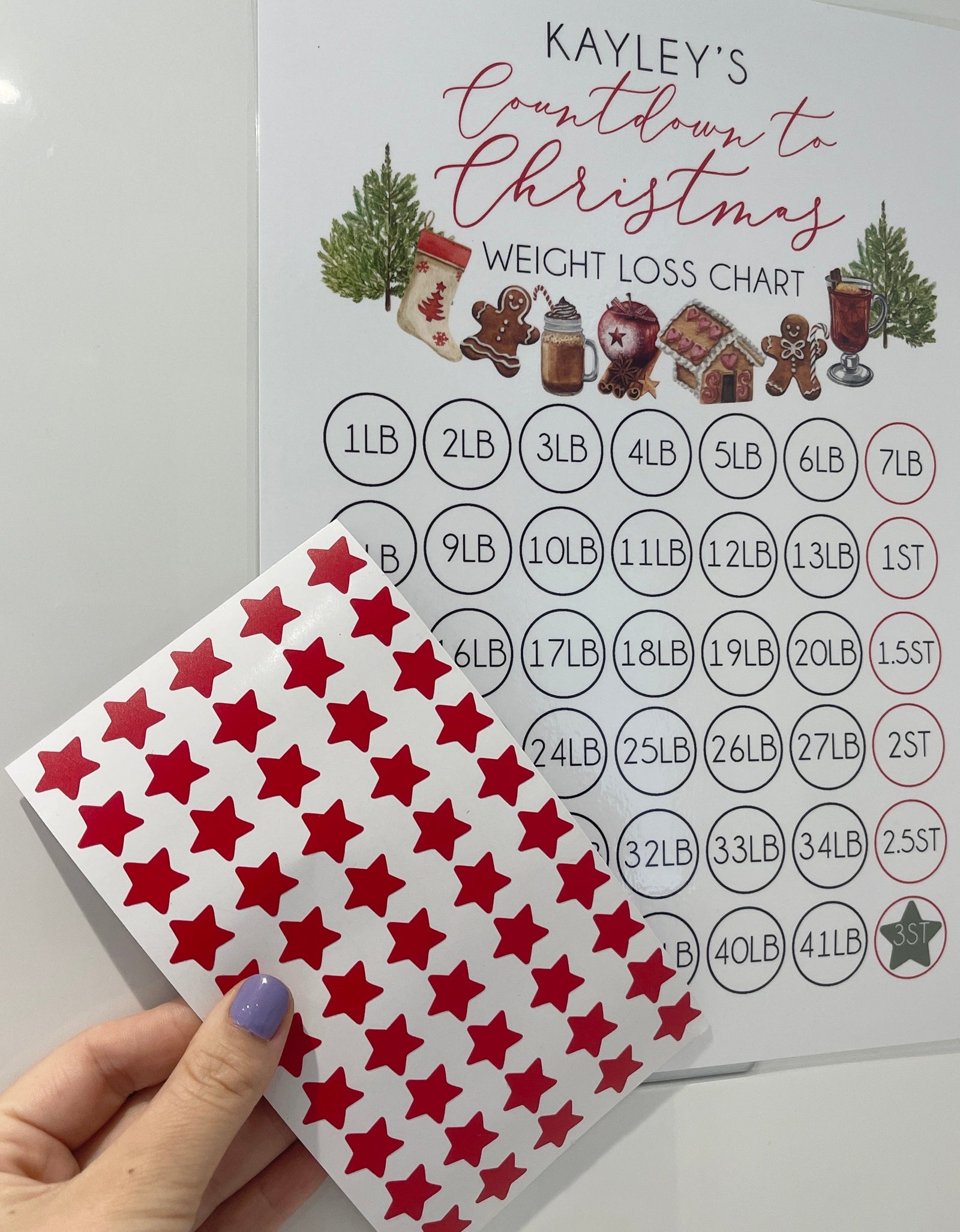 Personalised Name Countdown To Christmas A4 Weight Loss Chart Tracker Print - st. lb Units - Laminated With Stars by WinsterCreations™ Official Store