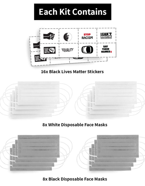 Load image into Gallery viewer, Black Lives Matter Mask Kit + Stickers. 16 Disposable Face Masks &amp; 16 Assorted #BLM Movement Stickers by Skincareheaven
