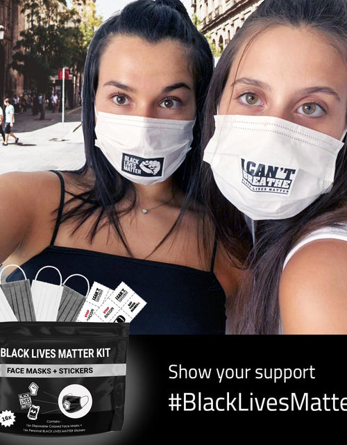Load image into Gallery viewer, Black Lives Matter Mask Kit + Stickers. 16 Disposable Face Masks &amp; 16 Assorted #BLM Movement Stickers by Skincareheaven
