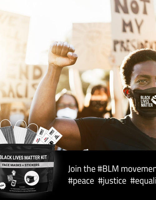 Load image into Gallery viewer, Black Lives Matter Mask Kit + Stickers. 16 Disposable Face Masks &amp; 16 Assorted #BLM Movement Stickers by Skincareheaven
