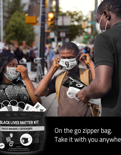Load image into Gallery viewer, Black Lives Matter Mask Kit + Stickers. 16 Disposable Face Masks &amp; 16 Assorted #BLM Movement Stickers by Skincareheaven
