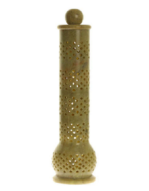 Load image into Gallery viewer, Soapstone Tower Genie cutwork carved Incense Burner - 10" by OMSutra
