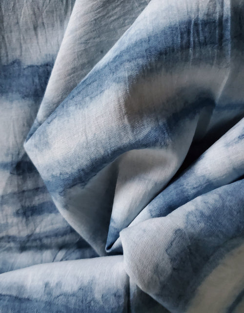 Load image into Gallery viewer, Indigo Dyed Hand Printed Cotton Fabric by OMSutra
