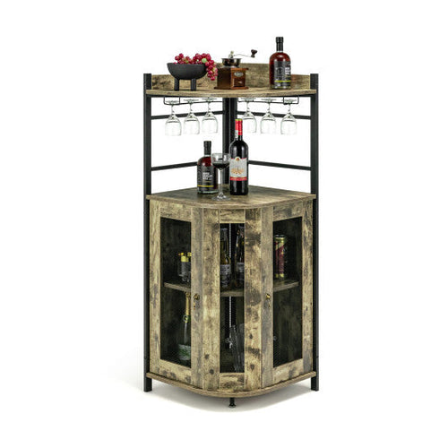 Load image into Gallery viewer, Industrial Corner Bar Cabinet with Glass Holder and Adjustable Shelf-Taupe
