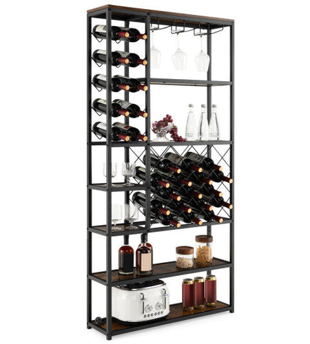 Industrial Floor Wine Rack with 3 Rows of Stemware Racks