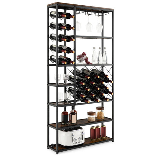 Load image into Gallery viewer, Industrial Floor Wine Rack with 3 Rows of Stemware Racks
