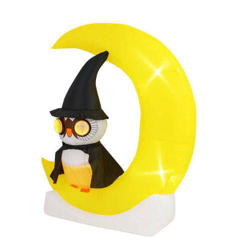 Inflatable Owl on Moon LED Lighted Halloween Decoration with Large Moon and Wizard Owl