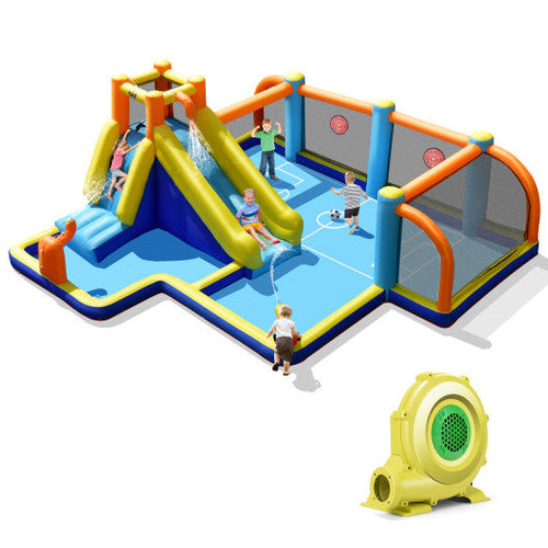 Load image into Gallery viewer, Giant Soccer-Themed Inflatable Water Slide with 735W Blower
