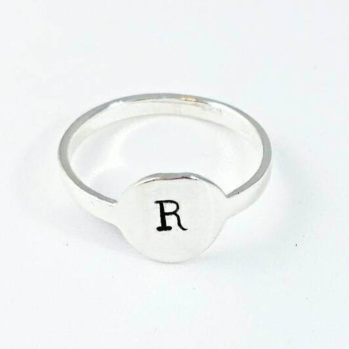 Load image into Gallery viewer, Initial Signet Sterling Silver Ring by Salt and Sparkle
