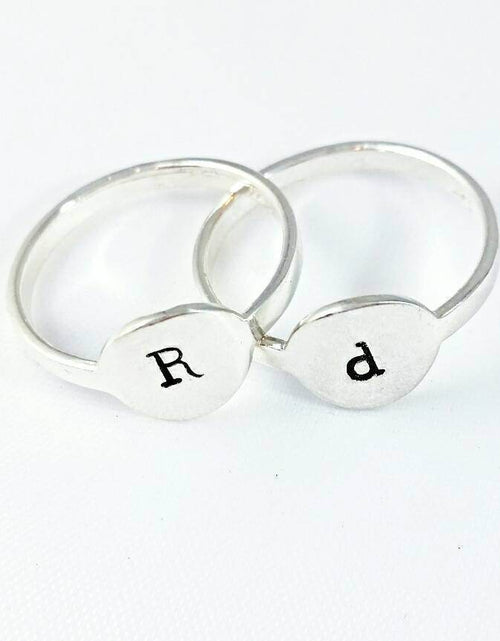 Load image into Gallery viewer, Initial Signet Sterling Silver Ring by Salt and Sparkle
