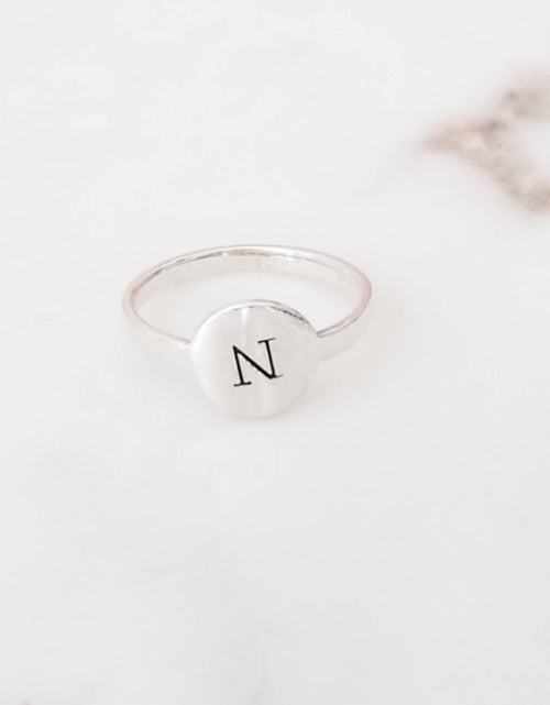 Load image into Gallery viewer, Initial Signet Sterling Silver Ring by Salt and Sparkle
