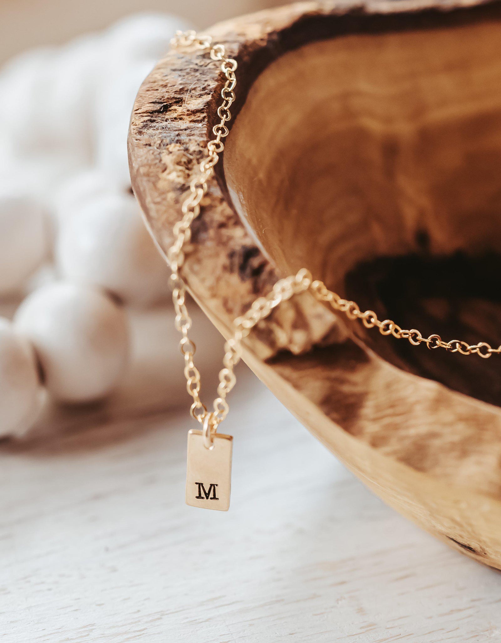 Initial Tiny Rectangle Tag Necklace by Salt and Sparkle