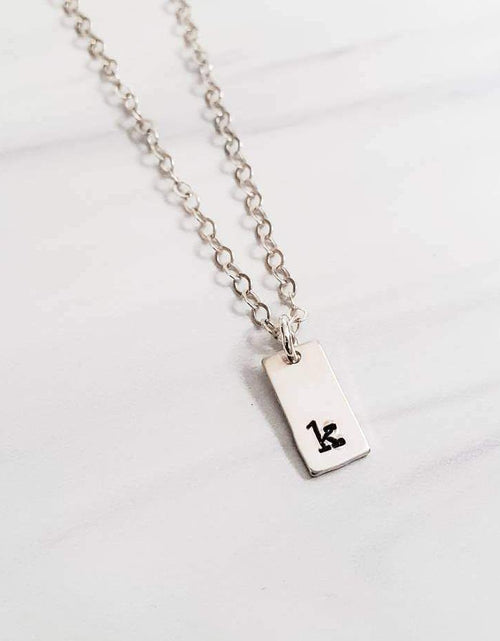 Load image into Gallery viewer, Initial Tiny Rectangle Tag Necklace by Salt and Sparkle
