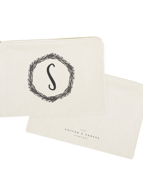 Load image into Gallery viewer, Personalized Monogram with Wreath Cosmetic Bag and Travel Make Up Pouch by The Cotton &amp; Canvas Co.
