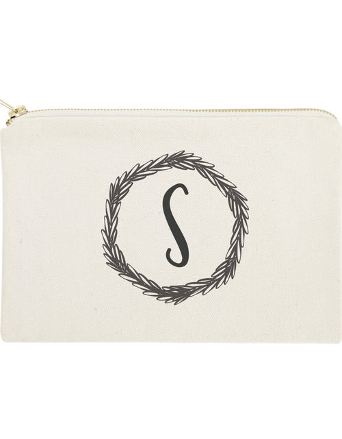 Load image into Gallery viewer, Personalized Monogram with Wreath Cosmetic Bag and Travel Make Up Pouch by The Cotton &amp; Canvas Co.
