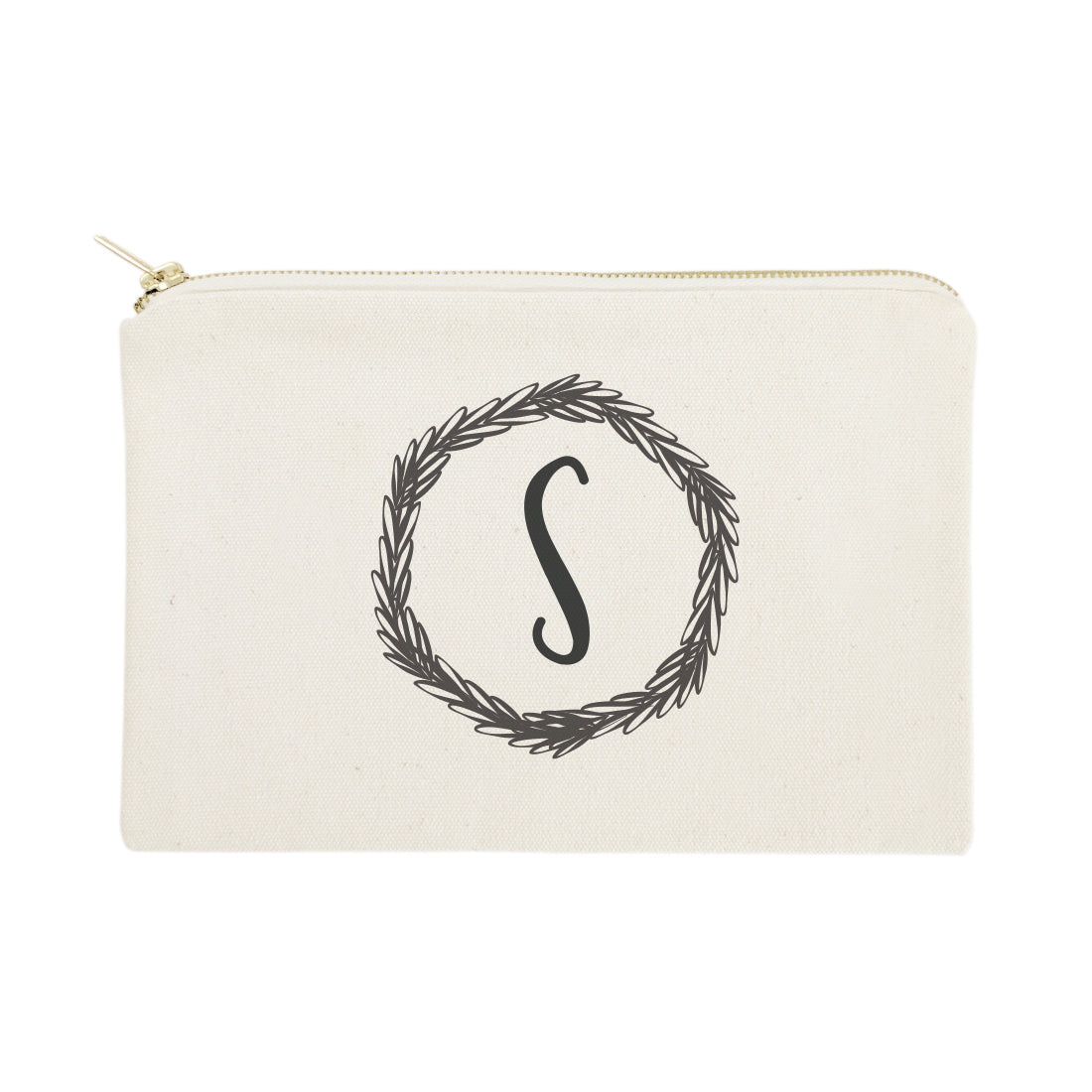Personalized Monogram with Wreath Cosmetic Bag and Travel Make Up Pouch by The Cotton & Canvas Co.
