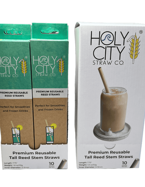 Load image into Gallery viewer, 7.9" Jumbo Reed Stem Drinking Straws | Inner pack | 20 x 10ct. Boxes by Holy City Straw Company
