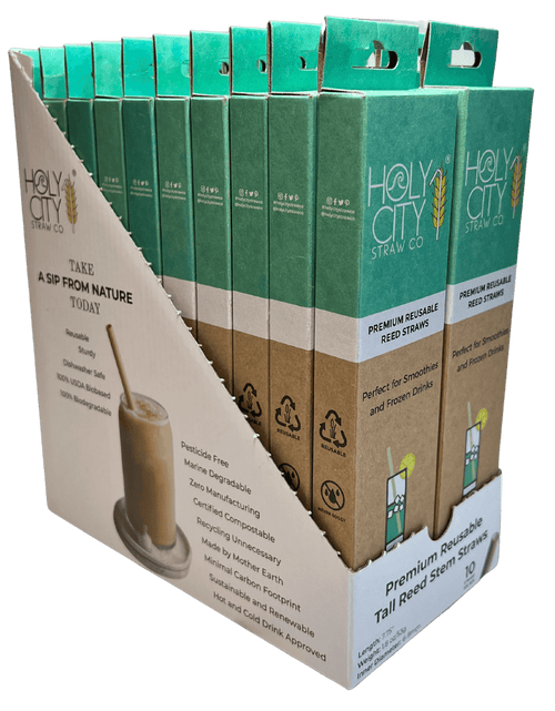 Load image into Gallery viewer, 7.9" Jumbo Reed Stem Drinking Straws | Inner pack | 20 x 10ct. Boxes by Holy City Straw Company
