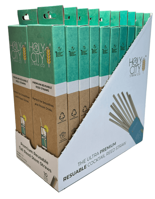 Load image into Gallery viewer, 7.9" Jumbo Reed Stem Drinking Straws | Inner pack | 20 x 10ct. Boxes by Holy City Straw Company
