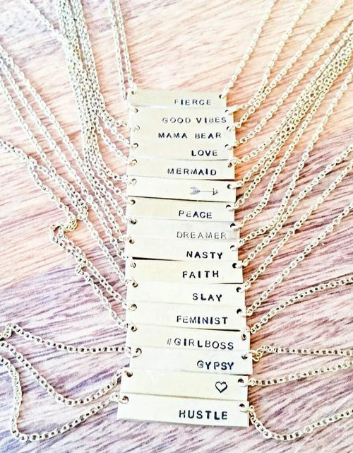 Load image into Gallery viewer, Inspirational Custom Brass Bar Necklace by Salt and Sparkle
