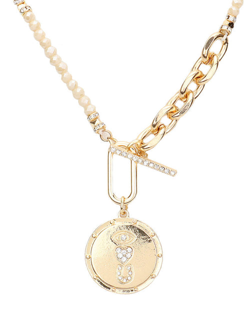 Load image into Gallery viewer, Rhinestone Evil Eye Heart Horseshoe Pendant Beaded Necklace by Madeline Love
