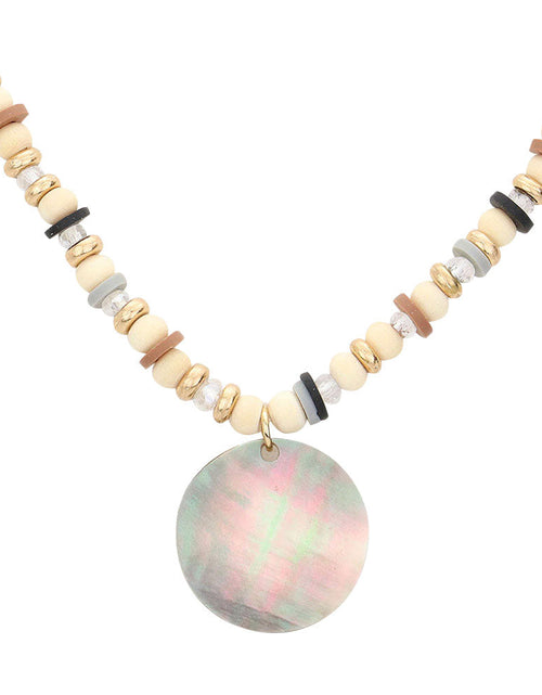 Load image into Gallery viewer, Wood Heishi Beaded Abalone Pendant Necklace by Madeline Love
