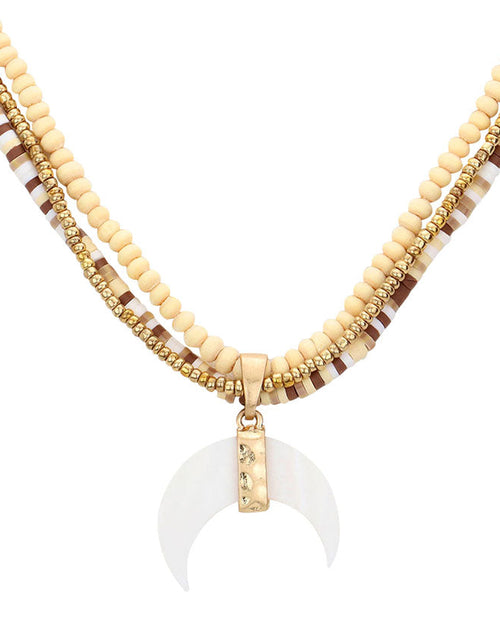 Load image into Gallery viewer, Wood Heishi Beaded Pendant Triple Layered Pendant Necklace by Madeline Love
