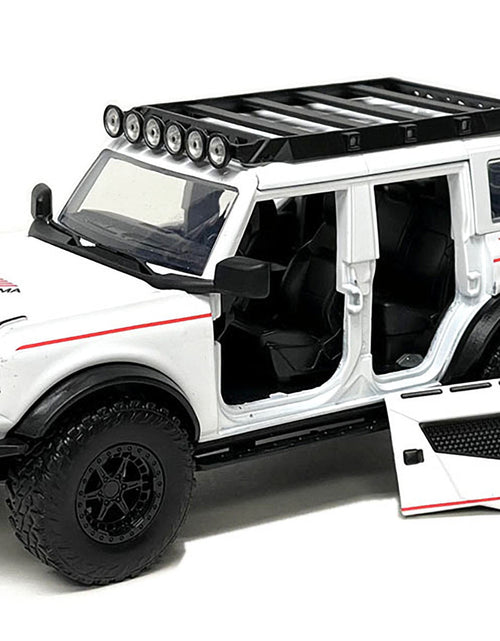 Load image into Gallery viewer, 2021 Ford Bronco White with Red Stripes and Roof Rack "Yokohama Tires" "Just Trucks" Series 1/24 Diecast Model Car by Jada

