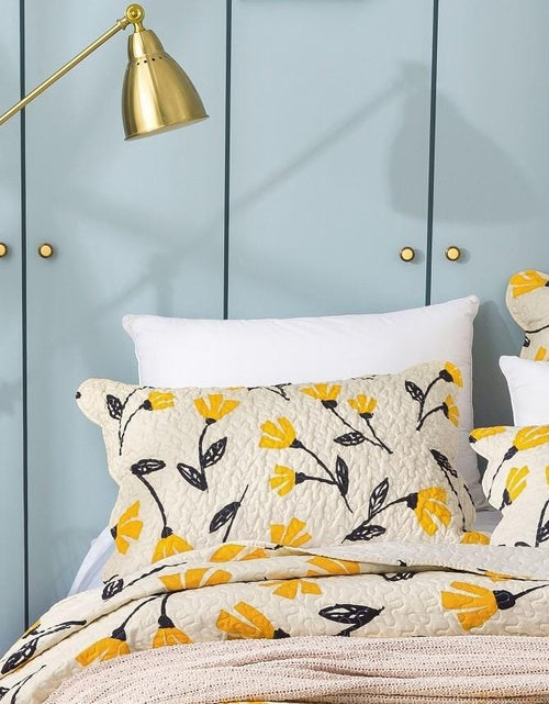 Load image into Gallery viewer, DaDalogy Bedding Yellow Fleur Floral Golden Orange Ivory Botanical Quilted Scalloped Pillow Sham (18112) by DaDa Bedding Collection

