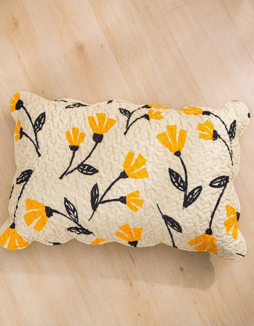 Load image into Gallery viewer, DaDalogy Bedding Yellow Fleur Floral Golden Orange Ivory Botanical Quilted Scalloped Pillow Sham (18112) by DaDa Bedding Collection
