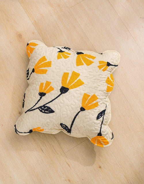Load image into Gallery viewer, DaDa Bedding Set of 2-Pieces Yellow Fleur Floral Golden Orange Ivory Cream Scalloped Throw Pillow Covers, 18" x 18" (18112) by DaDa Bedding Collection
