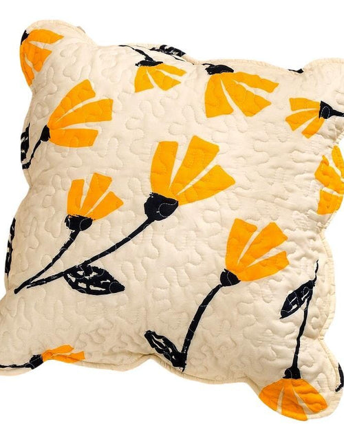 Load image into Gallery viewer, DaDa Bedding Set of 2-Pieces Yellow Fleur Floral Golden Orange Ivory Cream Scalloped Throw Pillow Covers, 18" x 18" (18112) by DaDa Bedding Collection
