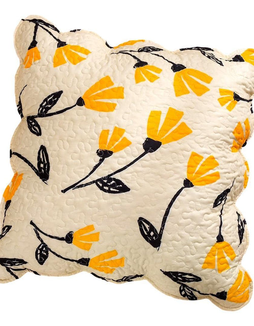 Load image into Gallery viewer, DaDa Bedding Yellow Fleur Floral Golden Orange Ivory Cream Scalloped Euro Pillow Sham Cover, 26" x 26" (18112) by DaDa Bedding Collection
