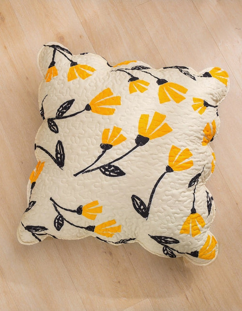 Load image into Gallery viewer, DaDa Bedding Yellow Fleur Floral Golden Orange Ivory Cream Scalloped Euro Pillow Sham Cover, 26" x 26" (18112) by DaDa Bedding Collection
