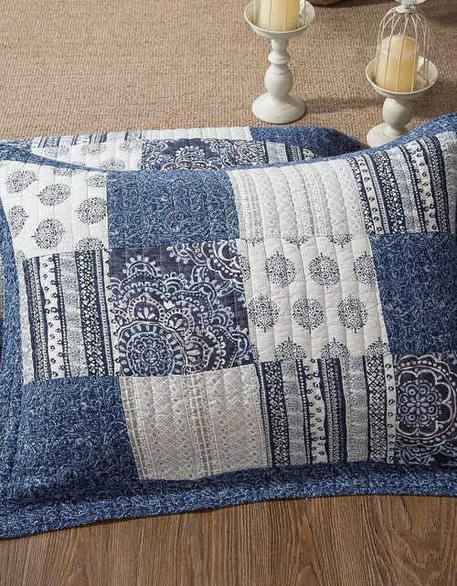 Load image into Gallery viewer, DaDa Bedding Denim Blue Elegance Floral Patchwork Farmhouse Pillow Sham (JHW660) by DaDa Bedding Collection
