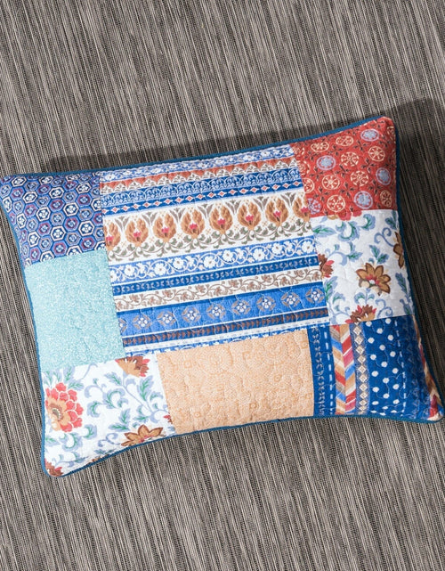 Load image into Gallery viewer, DaDa Bedding Bohemian Vibes Mediterranean Blue Patchwork Floral Pillow Sham (JHW878) by DaDa Bedding Collection
