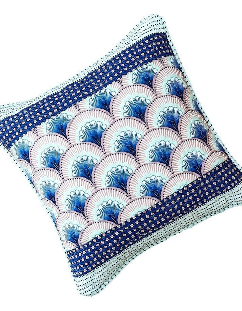 Load image into Gallery viewer, DaDa Bedding Set of 2-Pieces Mediterranean Fans Waves Minty Blue Throw Pillow Covers, 18" x 18" (JHW884) by DaDa Bedding Collection
