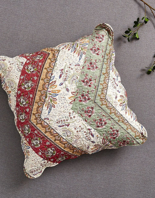 Load image into Gallery viewer, DaDa Bedding Bohemian Cranberry Sage Chevron Floral Euro Pillow Sham Cover, 26" x 26" (JHW924) by DaDa Bedding Collection
