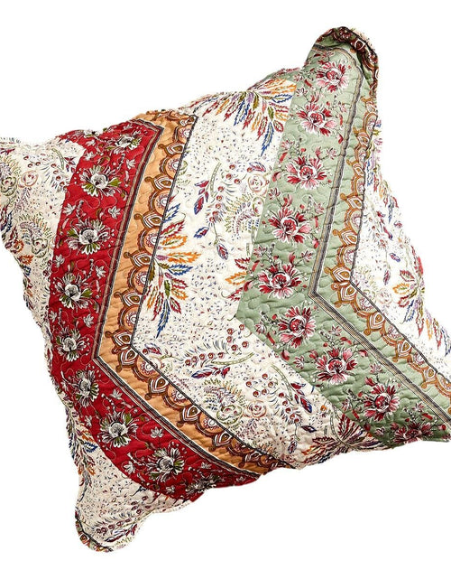 Load image into Gallery viewer, DaDa Bedding Bohemian Cranberry Sage Chevron Floral Euro Pillow Sham Cover, 26" x 26" (JHW924) by DaDa Bedding Collection
