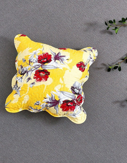 Load image into Gallery viewer, DaDa Bedding Set of 2 Sunshine Yellow Hummingbirds Floral Scalloped Throw Pillow Covers, 18" (JHW925) by DaDa Bedding Collection
