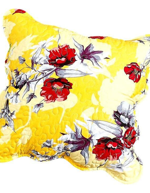 Load image into Gallery viewer, DaDa Bedding Set of 2 Sunshine Yellow Hummingbirds Floral Scalloped Throw Pillow Covers, 18" (JHW925) by DaDa Bedding Collection
