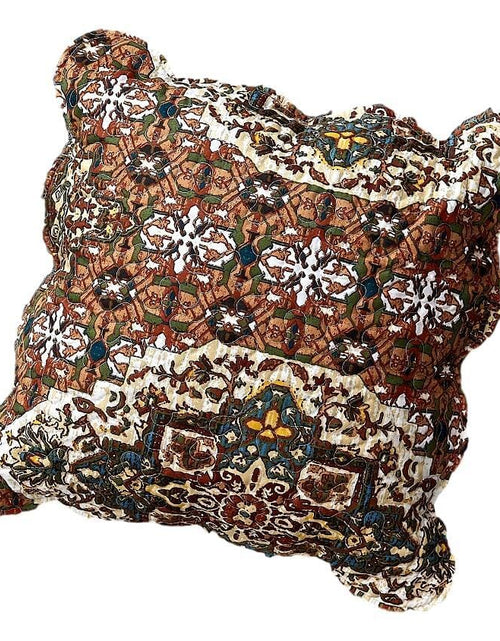 Load image into Gallery viewer, DaDa Bedding Set of 2-Pieces Rustic Earthy Cross Motif Folk Scalloped Throw Pillow Covers, 18" x 18" (JHW944) by DaDa Bedding Collection
