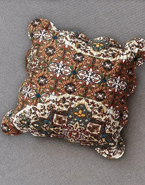 Load image into Gallery viewer, DaDa Bedding Set of 2-Pieces Rustic Earthy Cross Motif Folk Scalloped Throw Pillow Covers, 18" x 18" (JHW944) by DaDa Bedding Collection
