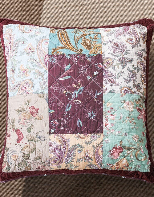 Load image into Gallery viewer, DaDa Bedding Patchwork Burgundy Red Velvet Floral Euro Pillow Cover, 26" x 26" (JHW-868) by DaDa Bedding Collection
