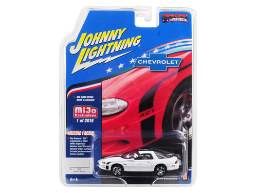 Load image into Gallery viewer, 2002 Chevrolet Camaro ZL1 427 Arctic White with Black Stripes "Muscle Cars USA" Limited Edition to 2016 pieces Worldwide 1/64 Diecast Model Car by Johnny Lightning
