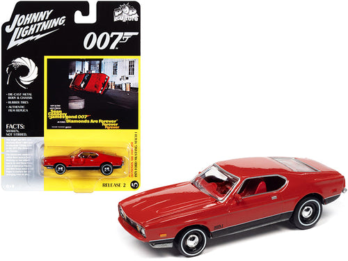 Load image into Gallery viewer, 1971 Ford Mustang Mach 1 Bright Red with Black Bottom (James Bond 007) "Diamonds Are Forever" (1971) Movie "Pop Culture" Series 1/64 Diecast Model Car by Johnny Lightning
