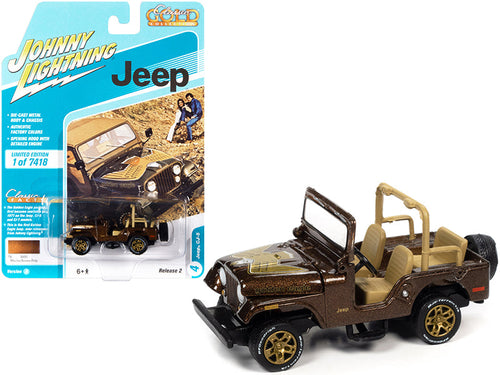 Load image into Gallery viewer, Jeep CJ-5 Mocha Brown Metallic with Golden Eagle Graphics "Classic Gold Collection" Series Limited Edition to 7418 pieces Worldwide 1/64 Diecast Model Car by Johnny Lightning
